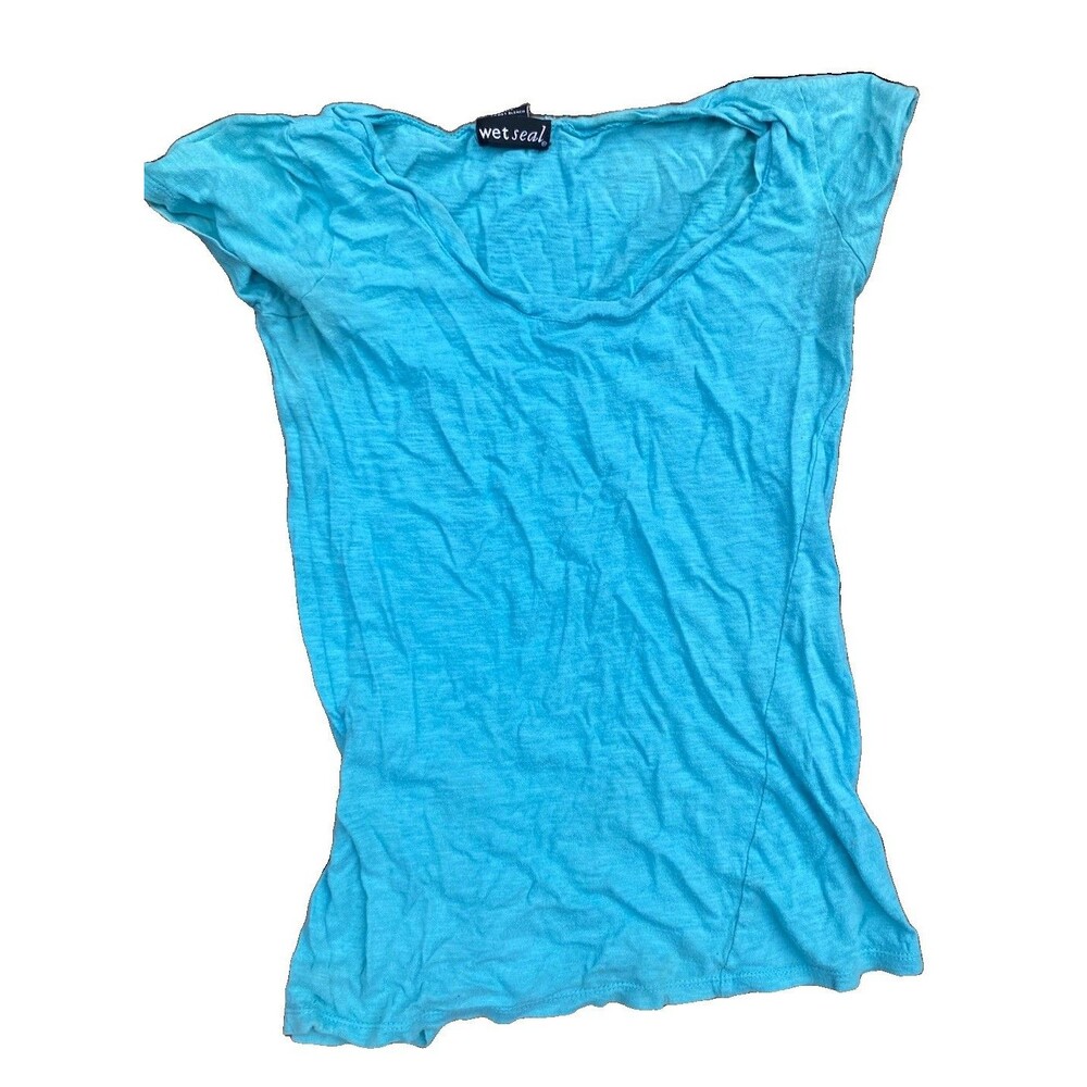 Wet Seal Teal Baby-Tee Vintage Y2K Short Sleeve Rave 90s MTV Scoop Neck Sz XS